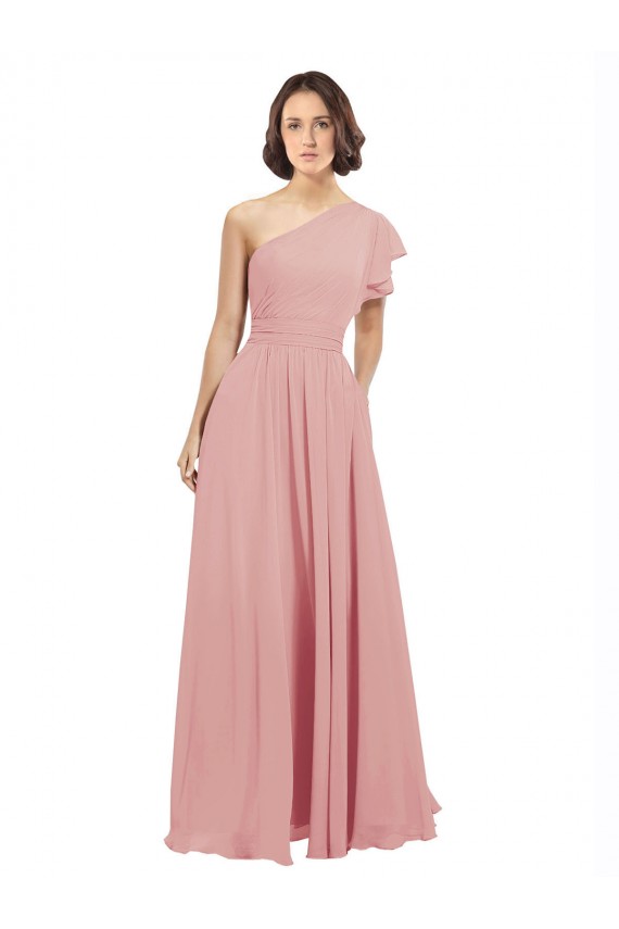 Günstige A-Linien Eine-Schulter Chiffon Lange Brautjungfernkleider