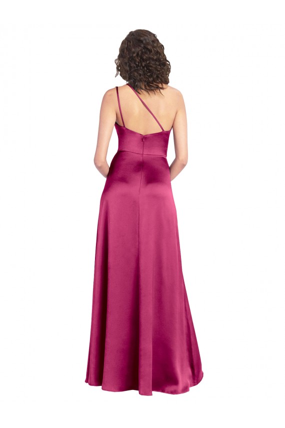 Günstige A-Linien Eine-Schulter Stretch-Satin Lange Formale Brautjungfernkleider / Abendkleider / Abiballkleider