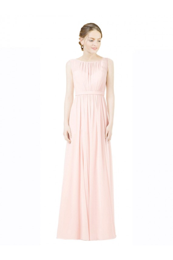 Günstige A-Linien Jewel Chiffon Lange Brautjungfernkleider