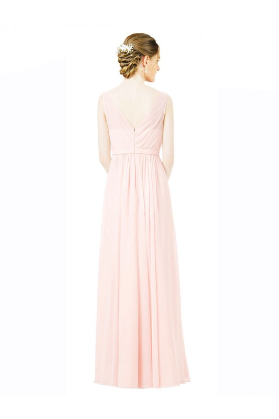 Günstige A-Linien Jewel Chiffon Lange Brautjungfernkleider