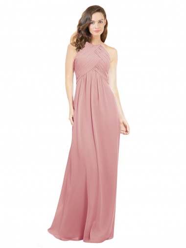 Günstige A-Linien Neckholder Chiffon Lange Brautjungfernkleider