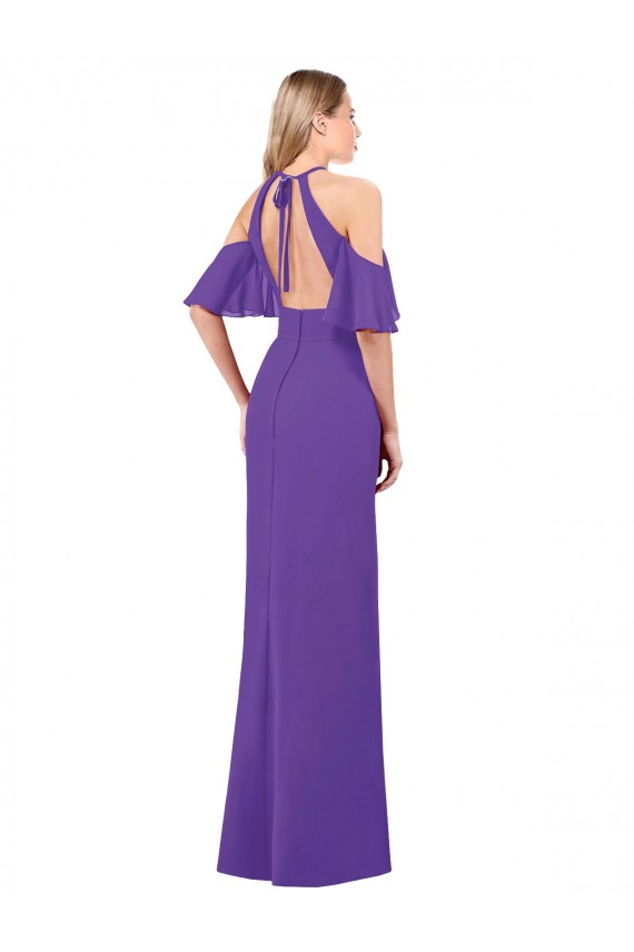 Günstige A-Linien Neckholder Chiffon Lange Brautjungfernkleider