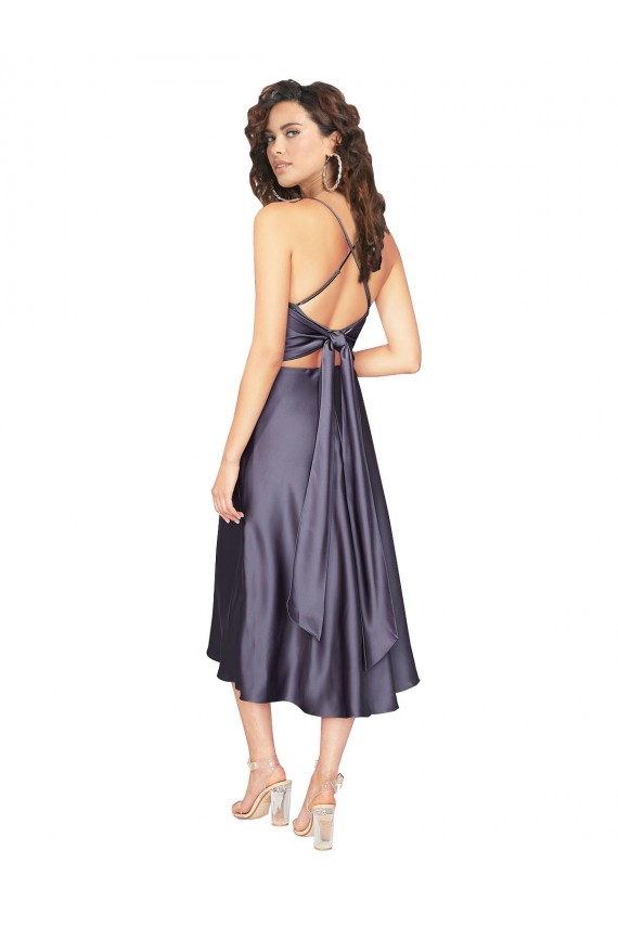 Günstige A-Linien Scoop Midi Seidiger Satin Kurze Brautjungfernkleider / Abiballkleider / Cocktailkleider / Heimkehr Kleider