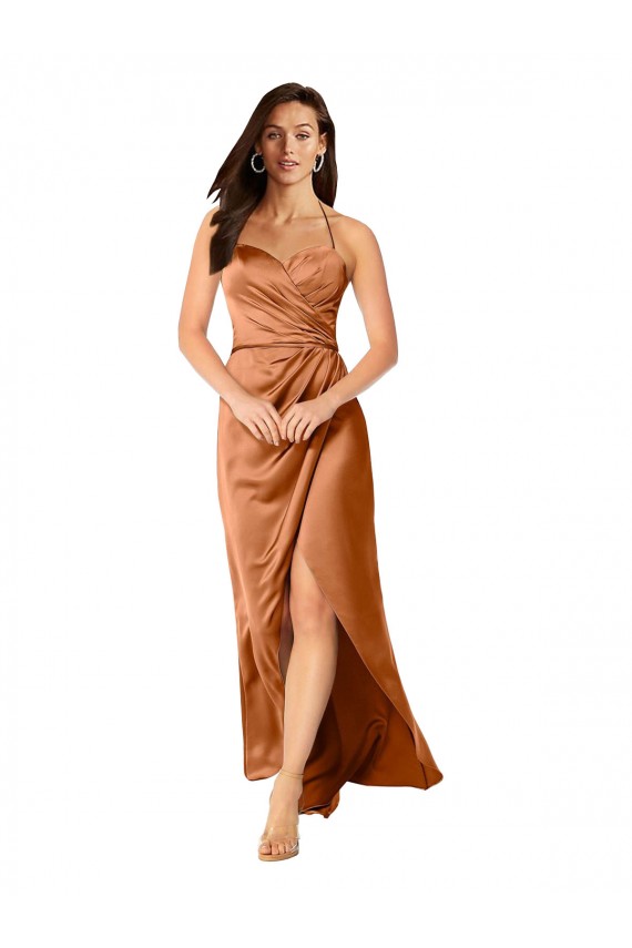Günstige A-Linien Spaghetti-Träger Seidiger Satin Lange Formale Brautjungfernkleider / Abendkleider / Abiballkleider