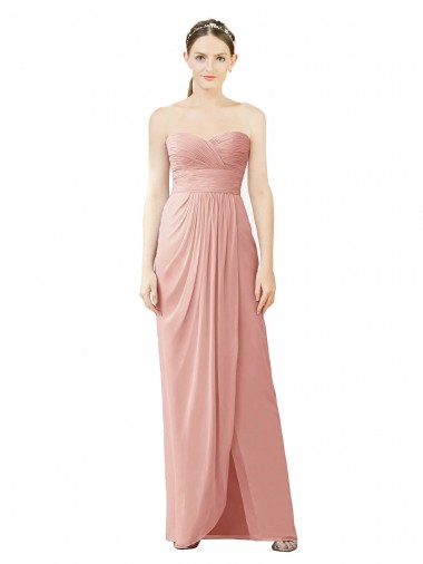 Günstige A-Linien Trägerlos Chiffon Lange Brautjungfernkleider