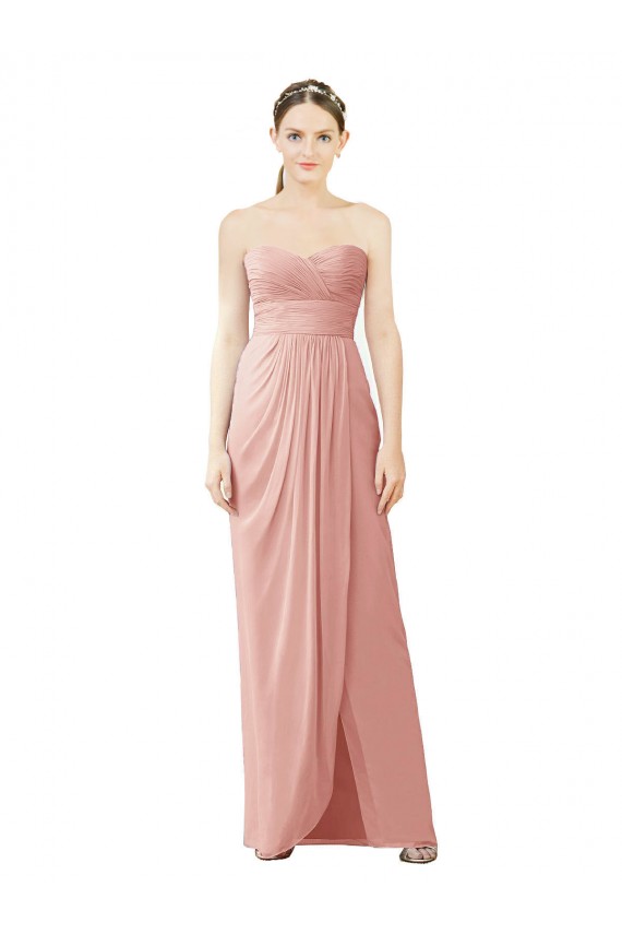 Günstige A-Linien Trägerlos Chiffon Lange Brautjungfernkleider