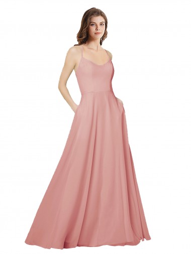 Günstige A-Linien Trägerlos Chiffon Lange Brautjungfernkleider
