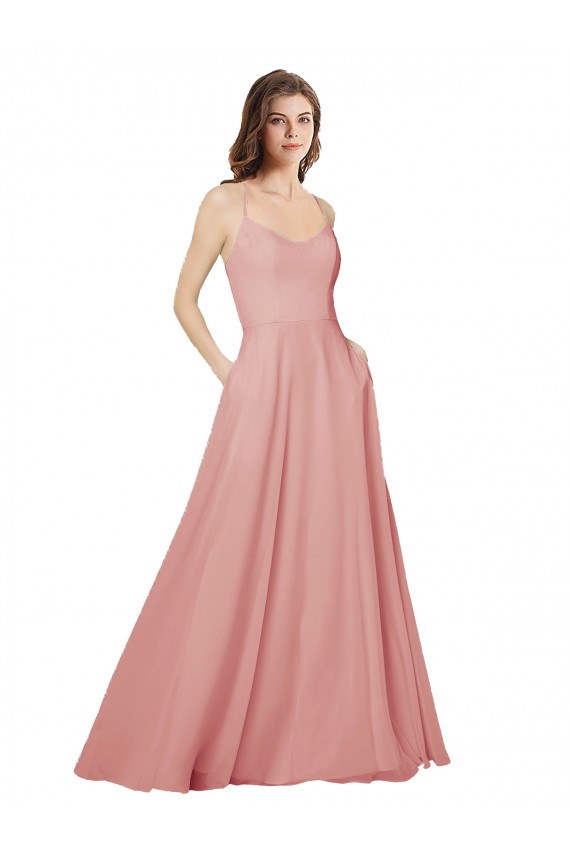 Günstige A-Linien Trägerlos Chiffon Lange Brautjungfernkleider