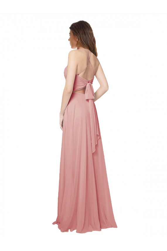 Günstige A-Linien Trägerlos Chiffon Lange Brautjungfernkleider