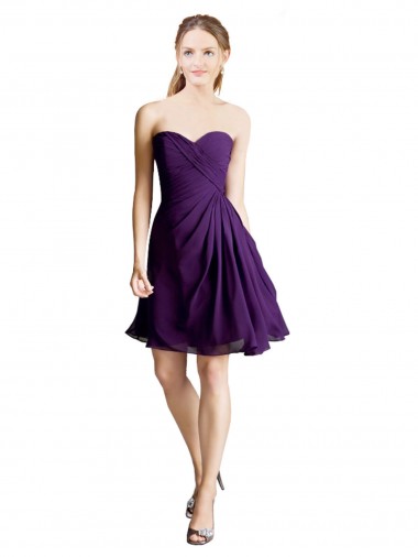 Günstige A-Linien Trägerlos Knielang Chiffon Kurze Brautjungfernkleider / Cocktailkleider / Heimkehr Kleider