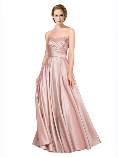 Günstige A-Linien Trägerlos Stretch-Satin Lange Formale Brautjungfernkleider / Abendkleider / Abiballkleider