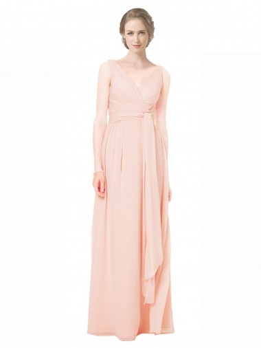 Günstige A-Linien V-Ausschnitt Chiffon Lange Brautjungfernkleider