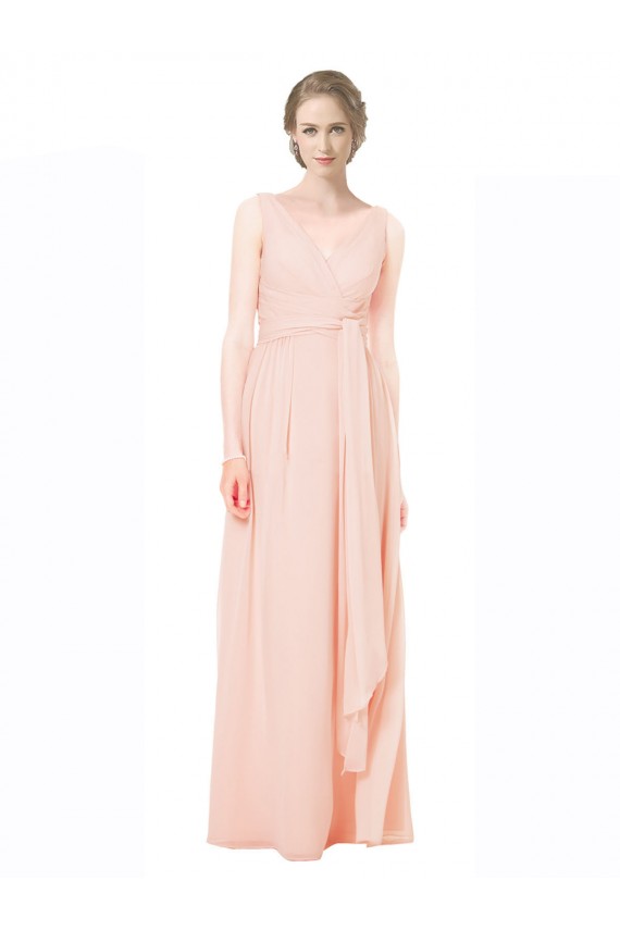 Günstige A-Linien V-Ausschnitt Chiffon Lange Brautjungfernkleider
