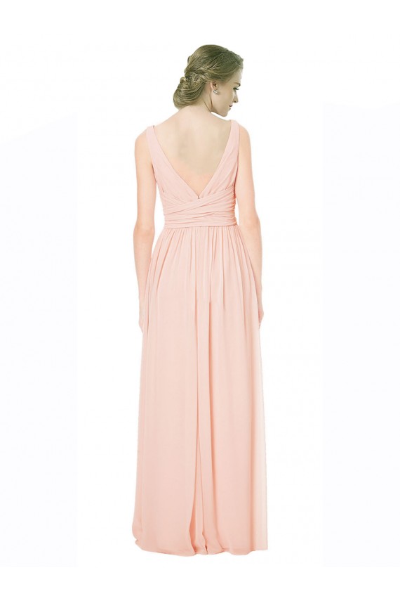 Günstige A-Linien V-Ausschnitt Chiffon Lange Brautjungfernkleider