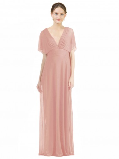 Günstige A-Linien V-Ausschnitt Chiffon Lange Brautjungfernkleider