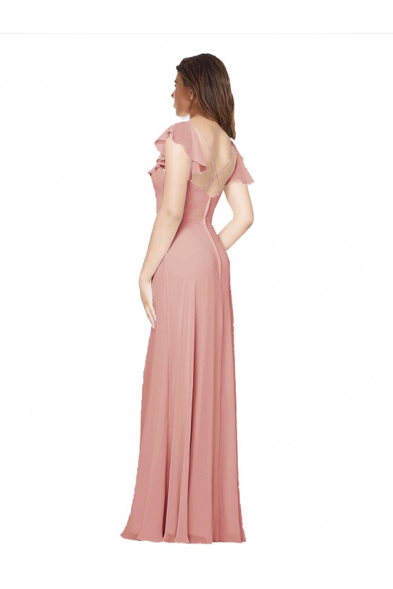 Günstige A-Linien V-Ausschnitt Chiffon Lange Brautjungfernkleider