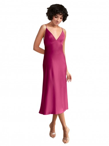 Günstige A-Linien V-Ausschnitt Midi Stretch-Satin Kurze Formale Brautjungfernkleider / Abendkleider / Abiballkleider / Cocktailkleider / Heimkehr Kleider