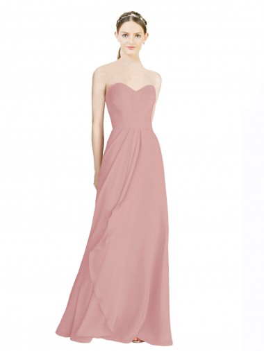 Günstige Altrosa A-Linien Chiffon Lange Brautjungfernkleider