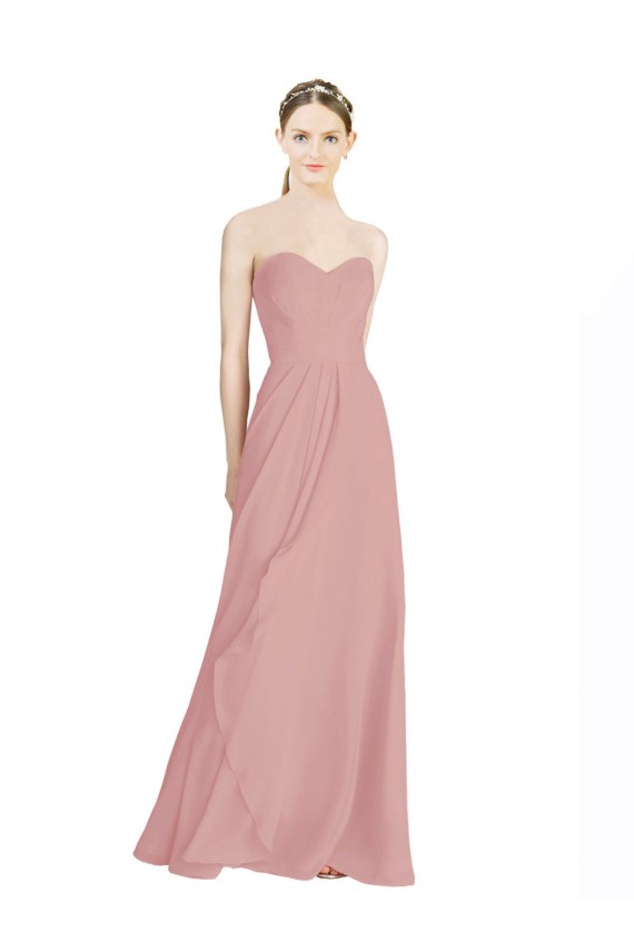 Günstige Altrosa A-Linien Chiffon Lange Brautjungfernkleider