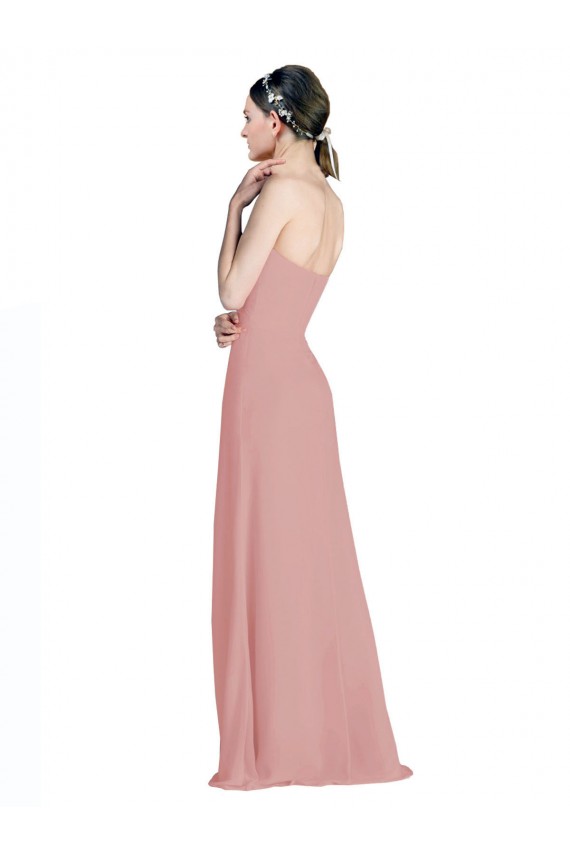Günstige Altrosa A-Linien Chiffon Lange Brautjungfernkleider