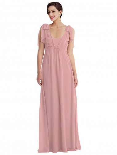 Günstige Altrosa A-Linien Neckholder Chiffon Lange Brautjungfernkleider