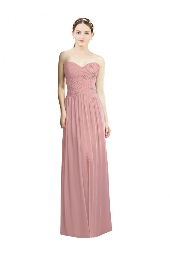 Günstige Altrosa A-Linien Trägerlos Chiffon Lange Formale Brautjungfernkleider / Abendkleider