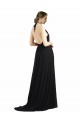 Günstige Austernsilber A-Linien Neckholder Chiffon Lange Brautjungfernkleider