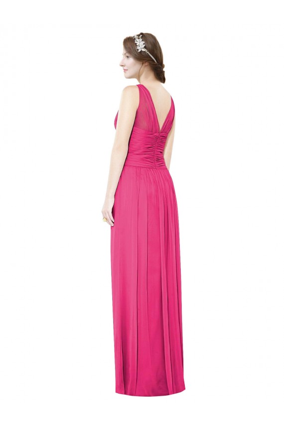 Günstige Azalee A-Linien V-Ausschnitt Chiffon Lange Brautjungfernkleider