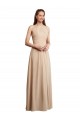 Günstige Champagner A-Linien Neckholder Chiffon Lange Brautjungfernkleider