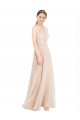 Günstige Champagner A-Linien Neckholder Stehkragen Ausschnitt Chiffon Spitze Lange Brautjungfernkleider / Abiballkleider