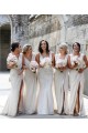Günstige Champagner A-Linien V-Ausschnitt Chiffon Lange Brautjungfernkleider