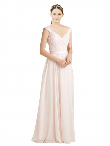 Günstige Creme Rosa A-Linien Chiffon Spitze Lange Brautjungfernkleider