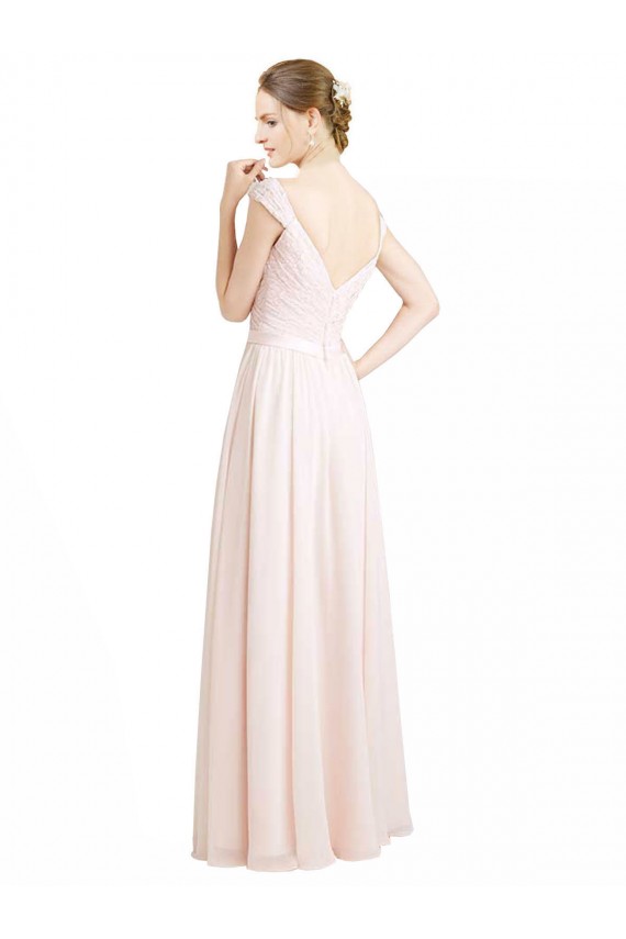 Günstige Creme Rosa A-Linien Chiffon Spitze Lange Brautjungfernkleider
