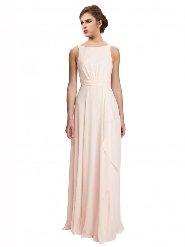 Günstige Creme Rosa A-Linien Stehkragen Ausschnitt Chiffon Lange Brautjungfernkleider