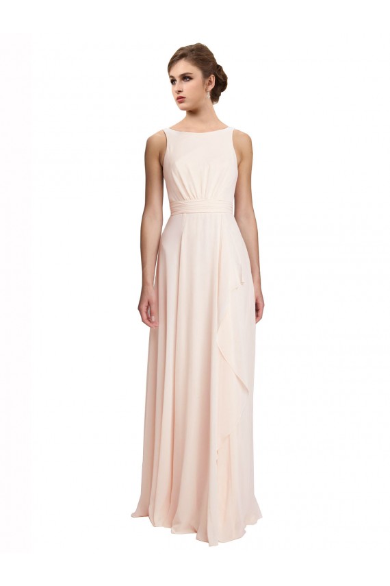 Günstige Creme Rosa A-Linien Stehkragen Ausschnitt Chiffon Lange Brautjungfernkleider