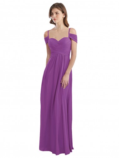 Günstige Dahlie A-Linien Chiffon Lange Brautjungfernkleider