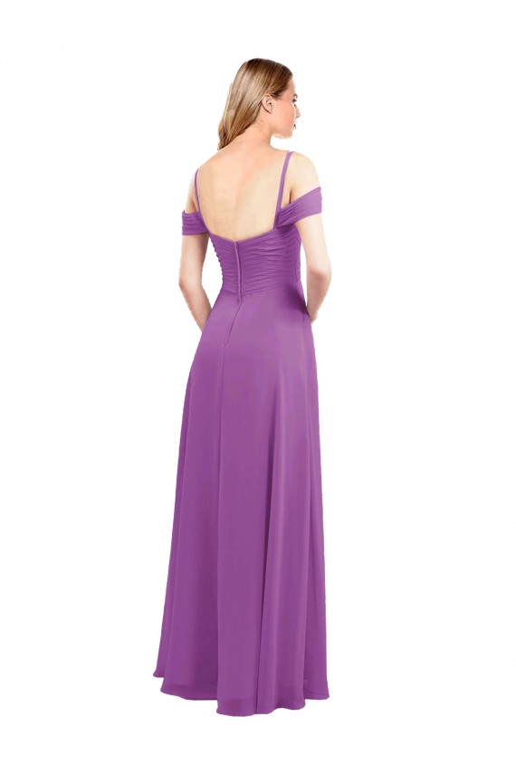 Günstige Dahlie A-Linien Chiffon Lange Brautjungfernkleider