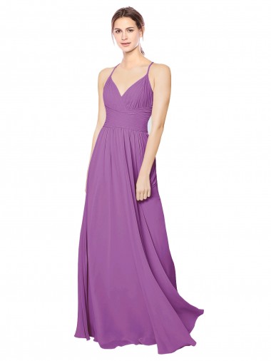 Günstige Dahlie A-Linien Chiffon Lange Brautjungfernkleider