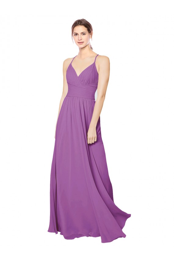 Günstige Dahlie A-Linien Chiffon Lange Brautjungfernkleider