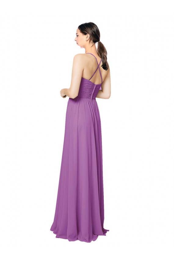 Günstige Dahlie A-Linien Chiffon Lange Brautjungfernkleider