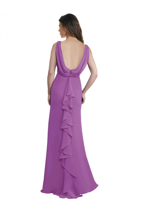 Günstige Dahlie A-Linien V-Ausschnitt Chiffon Lange Brautjungfernkleider