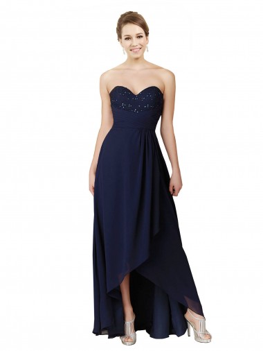 Günstige Dunkelmarine A-Linien Chiffon Lange Brautjungfernkleider