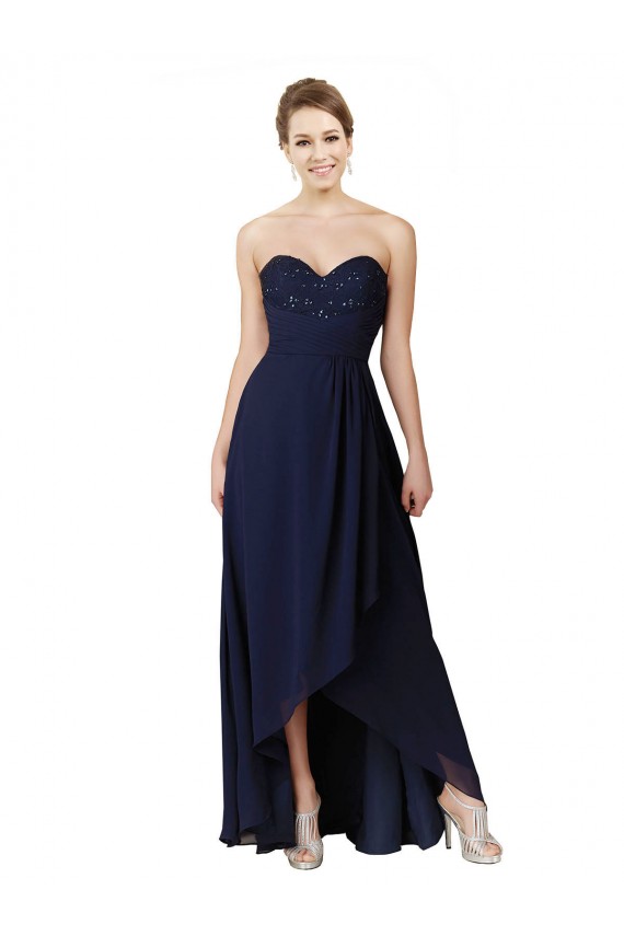 Günstige Dunkelmarine A-Linien Chiffon Lange Brautjungfernkleider