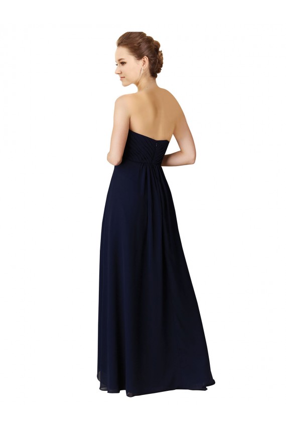 Günstige Dunkelmarine A-Linien Chiffon Lange Brautjungfernkleider