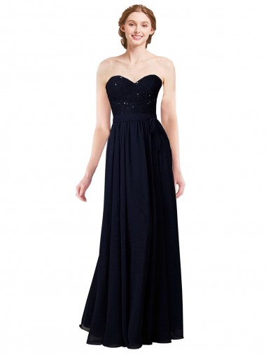 Günstige Dunkelmarine A-Linien Chiffon Lange Brautjungfernkleider