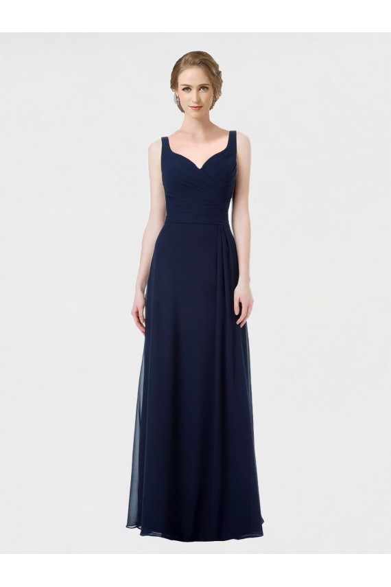 Günstige Dunkelmarine A-Linien Chiffon Lange Brautjungfernkleider