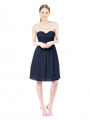 Günstige Dunkelmarine A-Linien Knielang Chiffon Kurze Brautjungfernkleider / Cocktailkleider / Heimkehr Kleider