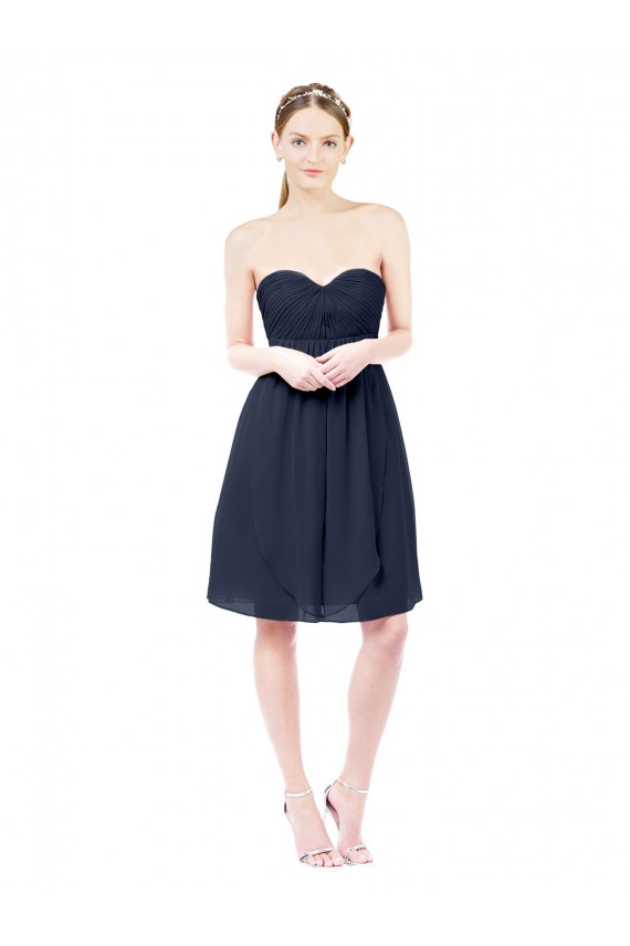 Günstige Dunkelmarine A-Linien Knielang Chiffon Kurze Brautjungfernkleider / Cocktailkleider / Heimkehr Kleider