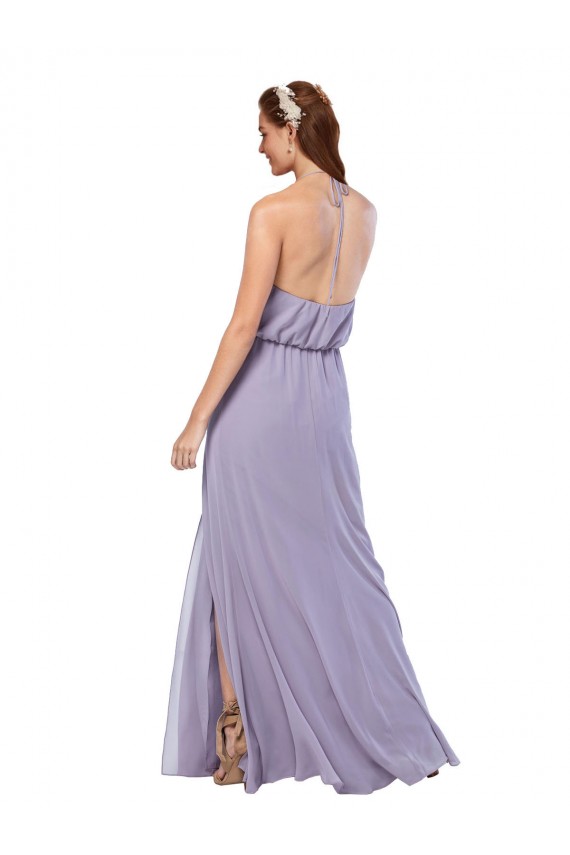 Günstige Dunkelmarine A-Linien Neckholder Chiffon Lange Brautjungfernkleider