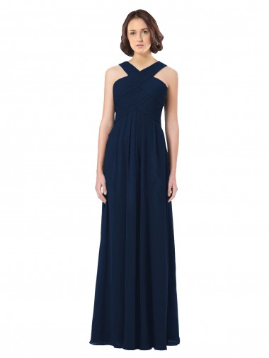Günstige Dunkelmarine A-Linien Off-Schulter Chiffon Lange Brautjungfernkleider